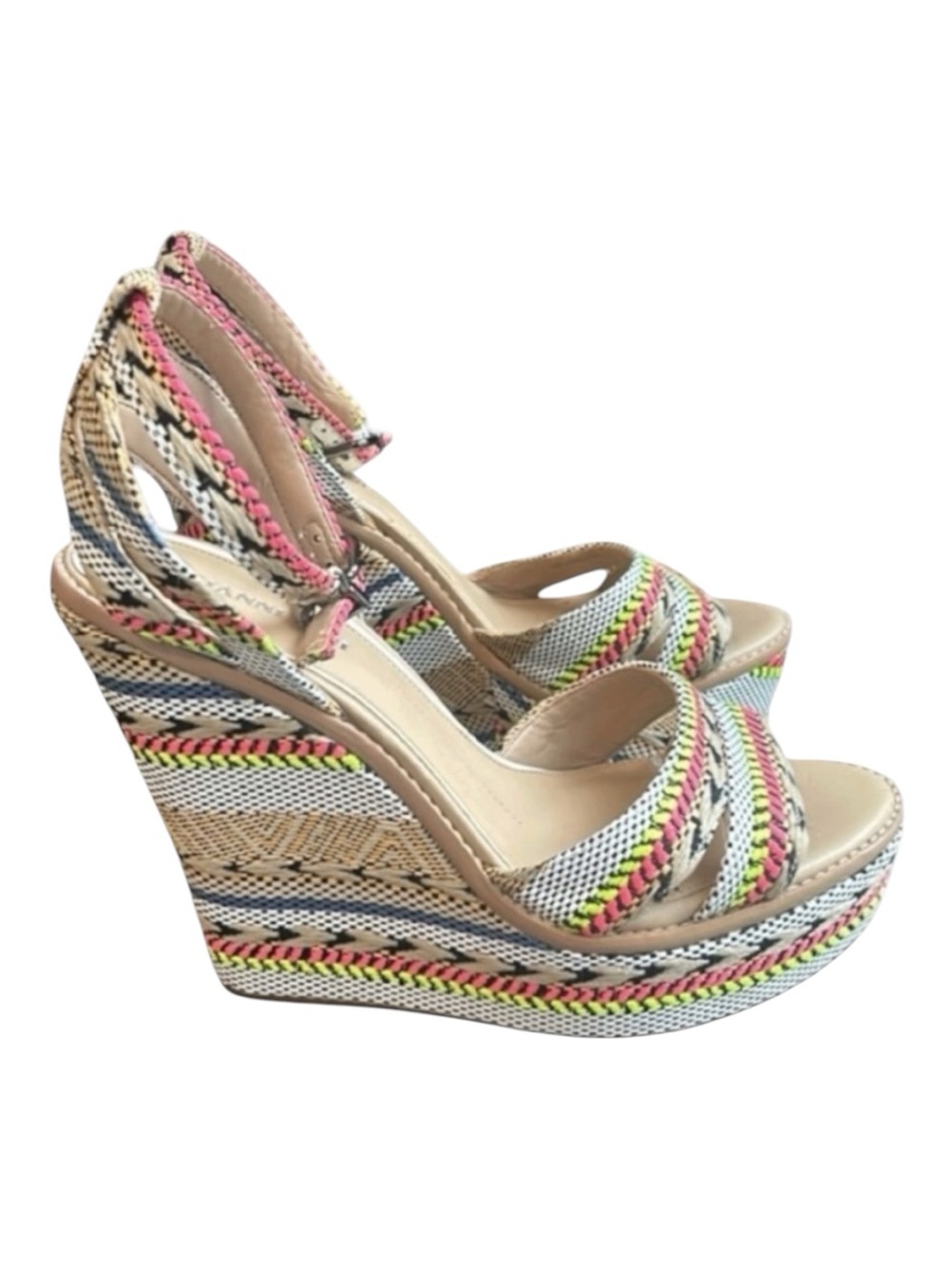 Gianni Bini Multicoloured Platform Wedge Sandals Ankle Strap Boho Women’s Size 7